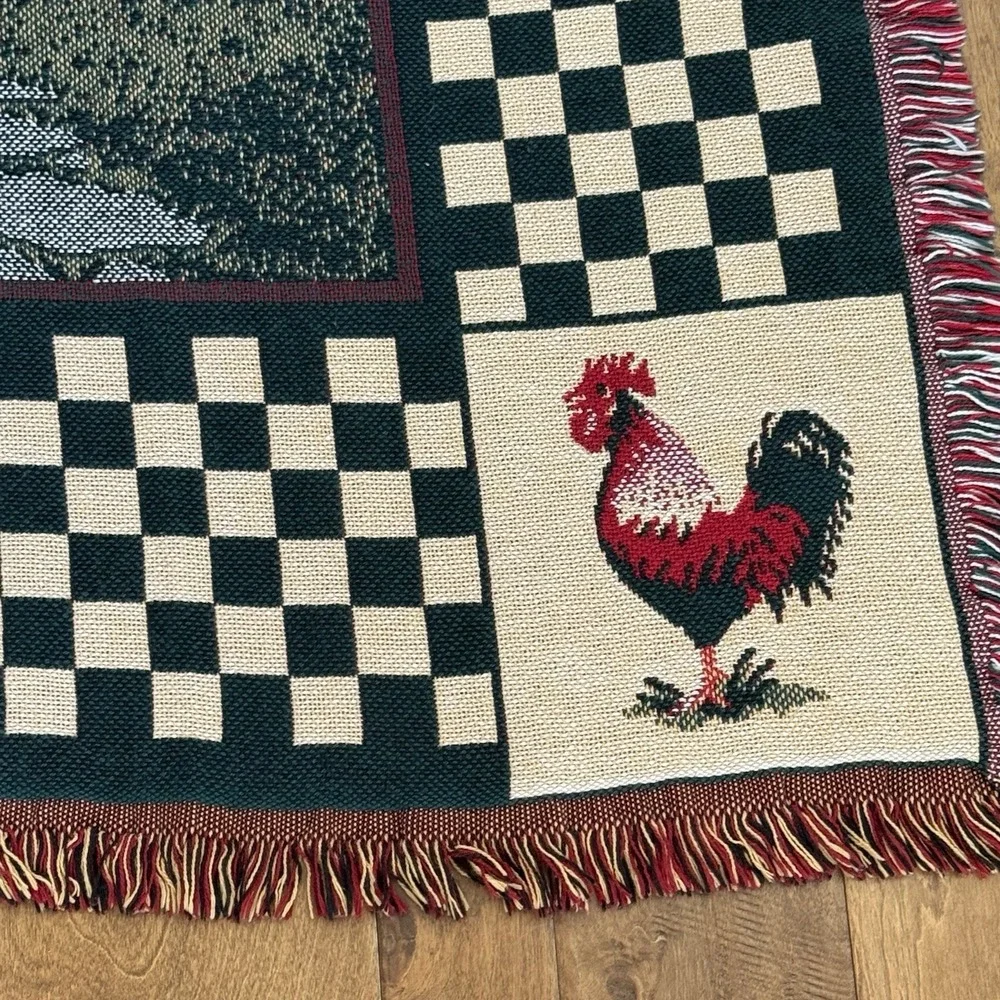 Bob Timberlake Rooster Cabin Woven Throw Blanket Buffalo Check 100% Cotton USA